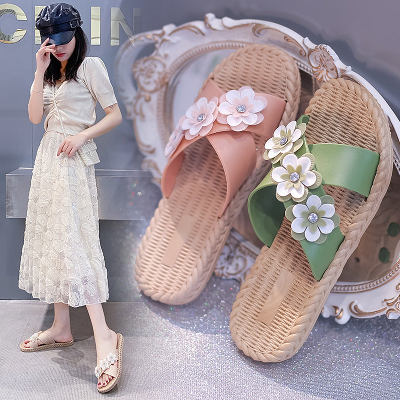 2022 New Flower Summer Slippers Women s Outerwear Fashion Korean Version Wear resistant Non slip Women s Flat Sandals and Slippers Wholesale 7 MART