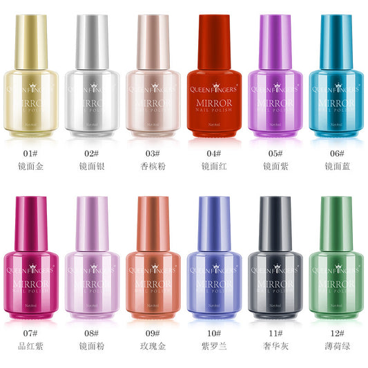 Zhifei manicure မှန် လက်သည်းဆိုးဆေး 8ml 12 ရောင် စိတ်ကြိုက်ရွေးချယ်နိုင်ပြီး အခြောက်ခံခြင်း အမြန်ကြာရှည်ခံသော အရောင် ခွာ၍မရသော မှန်လက်သည်းဆိုးဆေး