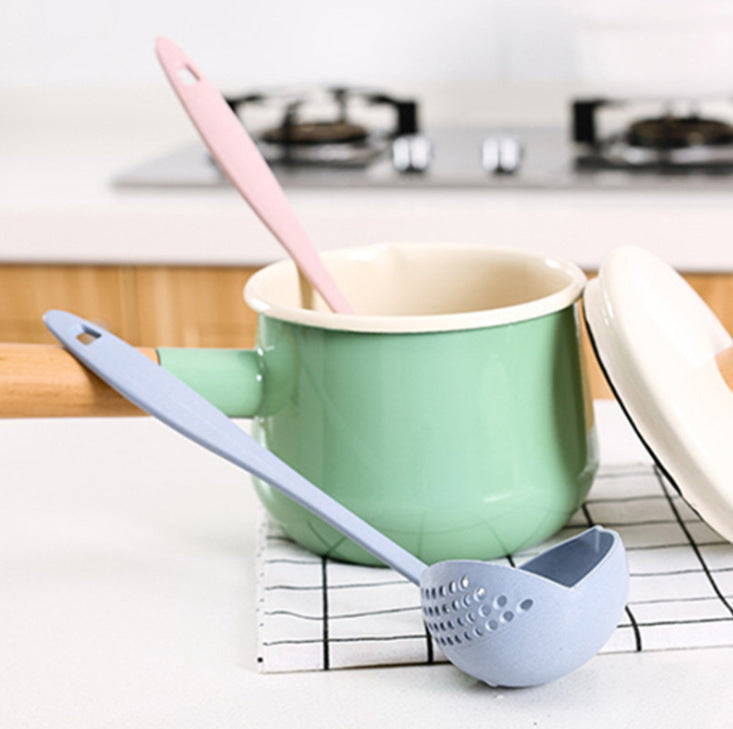 Creative wheat straw two-in-one household kitchen spoon long-handled plastic colander filter tableware hot pot spoon 