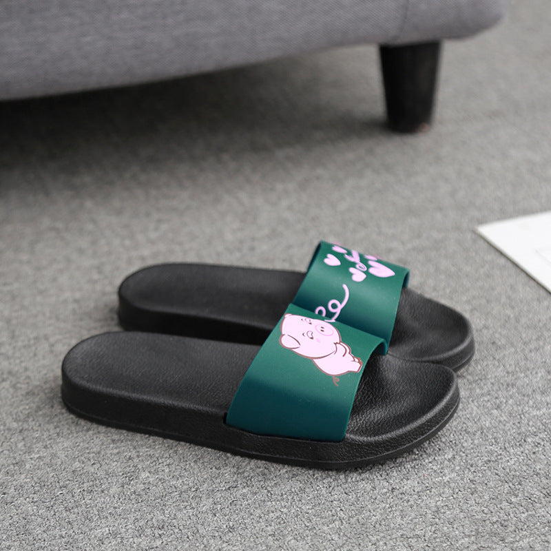 2022 Cartoon Pig Indoor and Outdoor Sandals and Slippers Women's Japanese Version Flat Non-slip Soft Bottom Bathroom Ladies Cute Flip Flops 