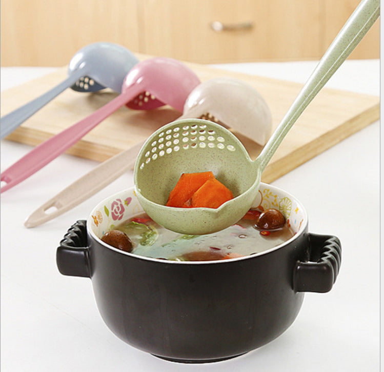 Creative wheat straw two-in-one household kitchen spoon long-handled plastic colander filter tableware hot pot spoon 