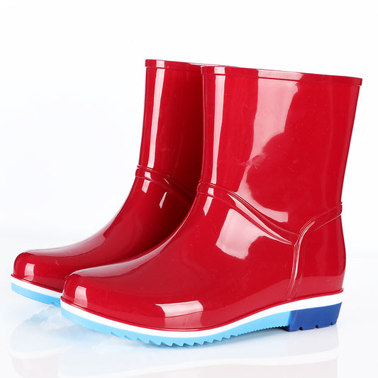 Mid-tube rain boots women's short-tube water shoes water boots women's warm plus velvet plastic shoes non-slip waterproof tendon sole overshoes wholesale 