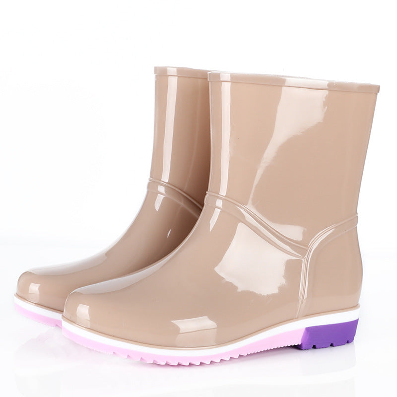 Mid-tube rain boots women's short-tube water shoes water boots women's warm plus velvet plastic shoes non-slip waterproof tendon sole overshoes wholesale 