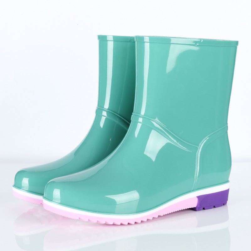 Mid-tube rain boots women's short-tube water shoes water boots women's warm plus velvet plastic shoes non-slip waterproof tendon sole overshoes wholesale 