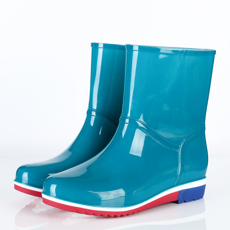 Mid-tube rain boots women's short-tube water shoes water boots women's warm plus velvet plastic shoes non-slip waterproof tendon sole overshoes wholesale 