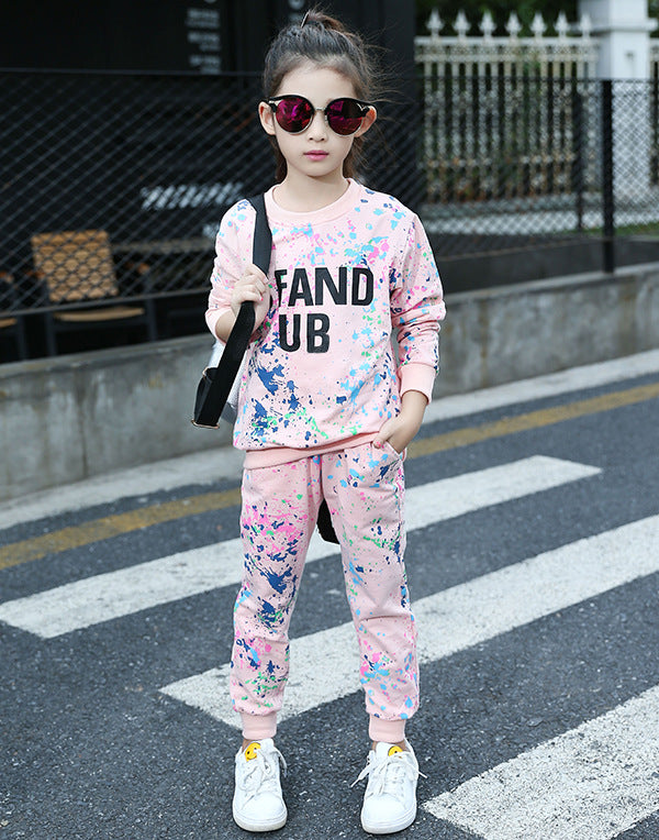 Girls' Western Style Suit 2024 New Spring Cotton Sweater Fashionable Casual Children's Two-piece Set