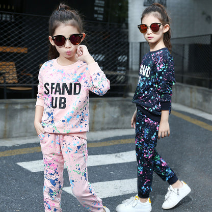 Girls' Western Style Suit 2024 New Spring Cotton Sweater Fashionable Casual Children's Two-piece Set