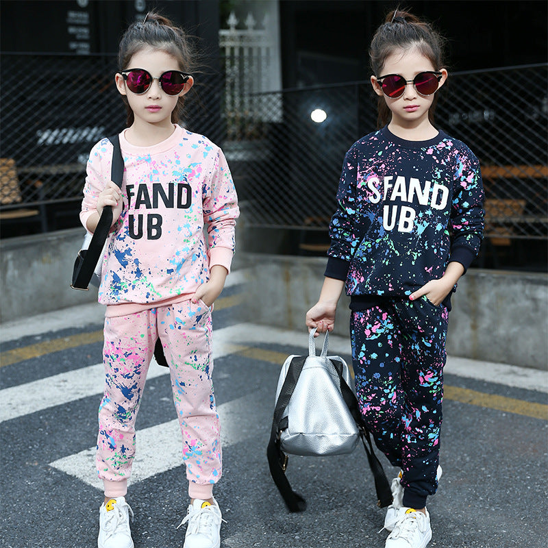 Girls' Western Style Suit 2024 New Spring Cotton Sweater Fashionable Casual Children's Two-piece Set