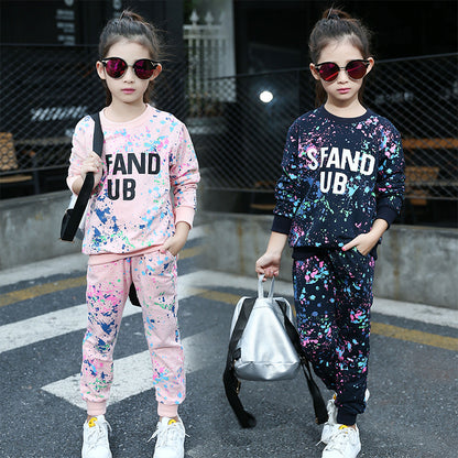 Girls' Western Style Suit 2024 New Spring Cotton Sweater Fashionable Casual Children's Two-piece Set