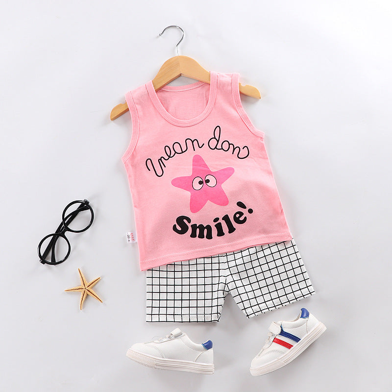 2023 Children's vest set baby clothes suspenders cotton boys and girls Patrick Star baby clothes sleeveless two-piece set summer 