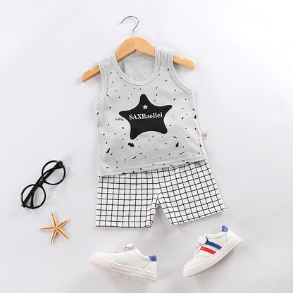 2023 Children's vest set baby clothes suspenders cotton boys and girls Patrick Star baby clothes sleeveless two-piece set summer 