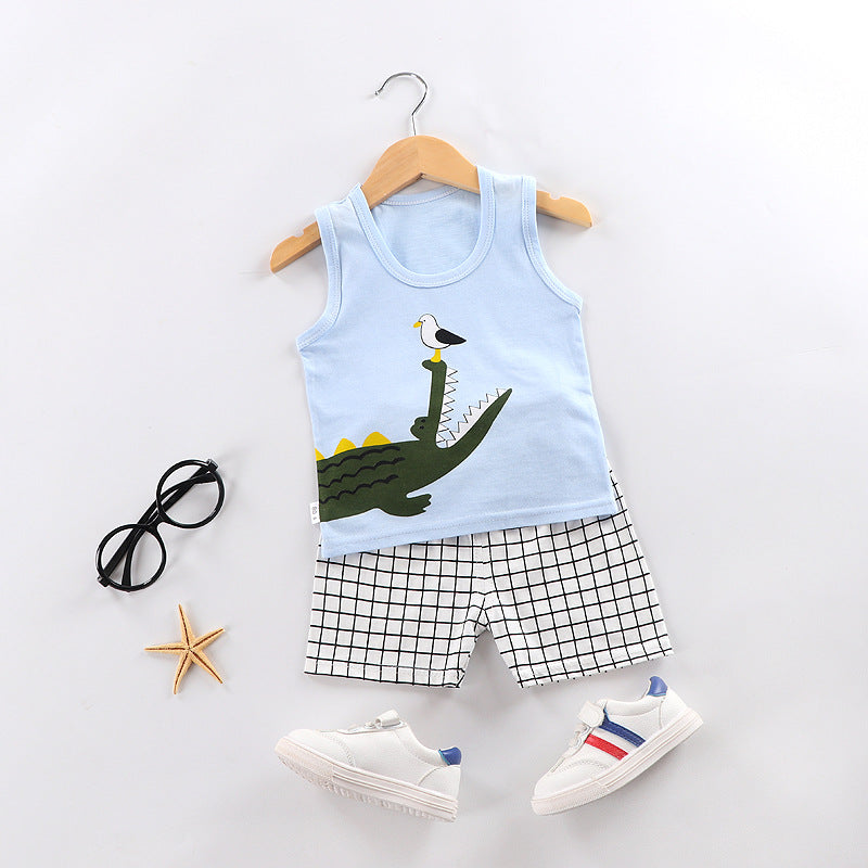 2023 Children's vest set baby clothes suspenders cotton boys and girls Patrick Star baby clothes sleeveless two-piece set summer 