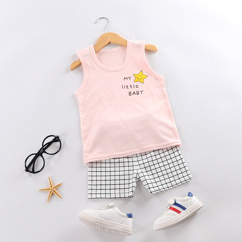 2023 Children's vest set baby clothes suspenders cotton boys and girls Patrick Star baby clothes sleeveless two-piece set summer 