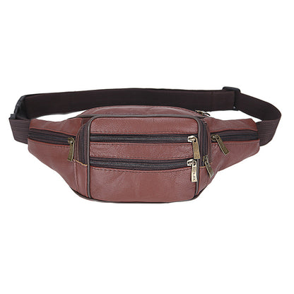 Factory direct sales first-layer cowhide mobile phone waist bag large-capacity sports waist bag cross-body men's first-layer genuine leather waist bag 