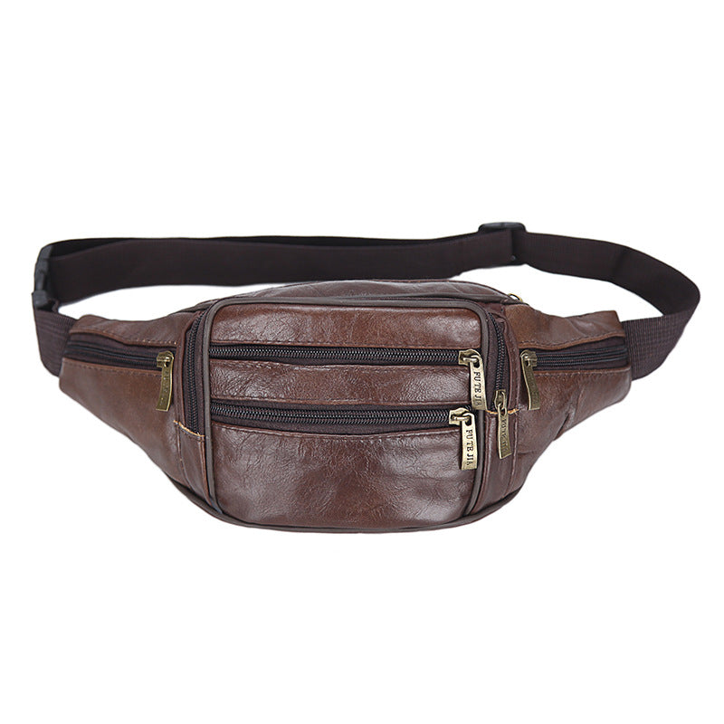 Factory direct sales first-layer cowhide mobile phone waist bag large-capacity sports waist bag cross-body men's first-layer genuine leather waist bag 