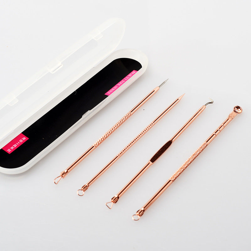 Yalikang Acne Needle Squeeze Pimple Picking Rose Gold 4-piece Set Acne Needle Remove Blackhead Needle Cell Clip