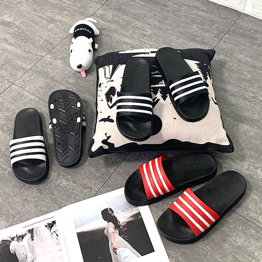 Slippers home 2022 new summer home striped couple non-slip flat soft bottom bathroom bath slippers women wholesale 