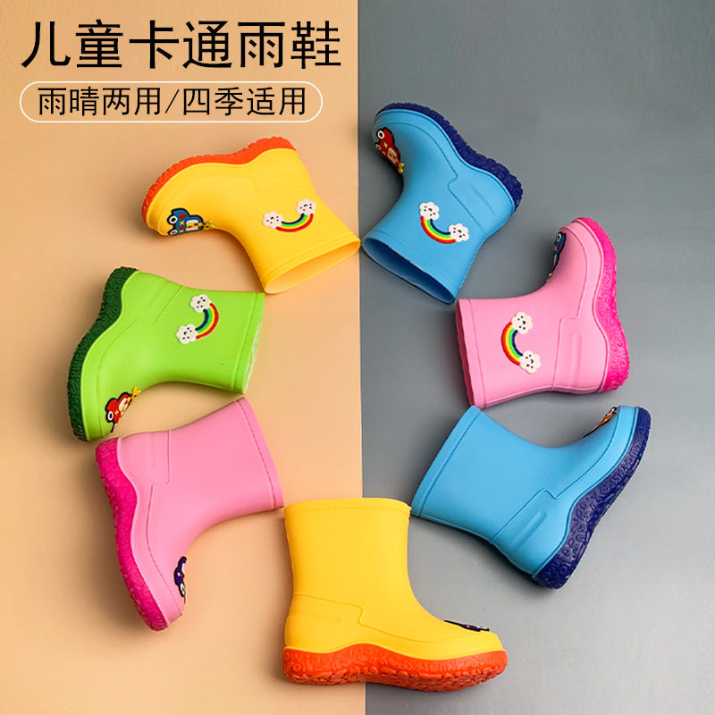 Children's rain boots women's fleece warm detachable water shoes non-slip waterproof rain boots young children's baby boy boots 