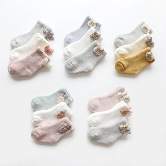 Autumn and winter terry thickened baby socks cartoon accessories non-slip baby socks towel mid-tube newborn socks 