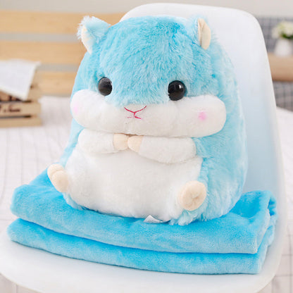 Hamster Doll Hand cover Pillow Blanket Three-in-One Plush Toy Holding Melon Seeds Hamster Doll Mascot သည် ကြွက်နှစ်အတွက် 