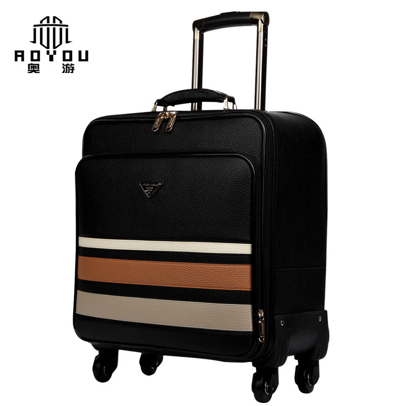 Business horizontal striped leather suitcase for men, business trip suitcase, universal wheel trolley suitcase, female travel suitcase 