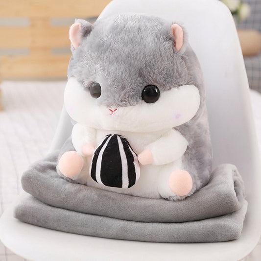 Hamster Doll Hand cover Pillow Blanket Three-in-One Plush Toy Holding Melon Seeds Hamster Doll Mascot သည် ကြွက်နှစ်အတွက် 