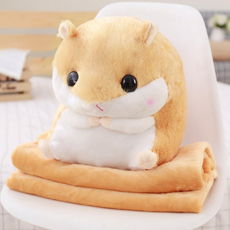 Hamster Doll Hand cover Pillow Blanket Three-in-One Plush Toy Holding Melon Seeds Hamster Doll Mascot သည် ကြွက်နှစ်အတွက် 