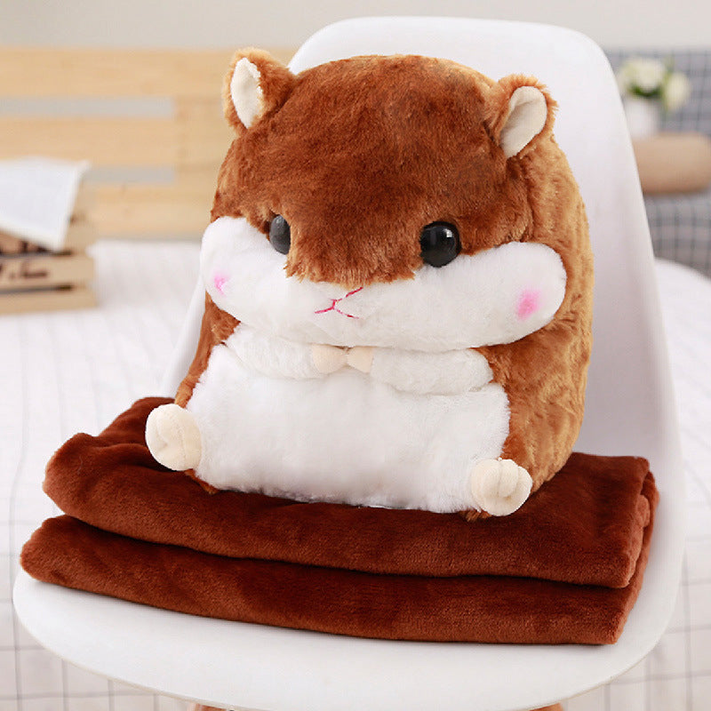 Hamster Doll Hand cover Pillow Blanket Three-in-One Plush Toy Holding Melon Seeds Hamster Doll Mascot သည် ကြွက်နှစ်အတွက် 