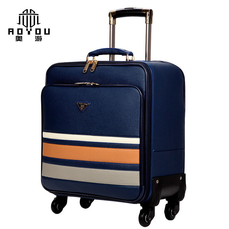 Business horizontal striped leather suitcase for men, business trip suitcase, universal wheel trolley suitcase, female travel suitcase 