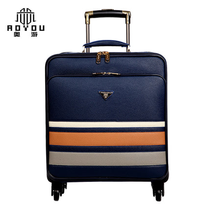 Business horizontal striped leather suitcase for men, business trip suitcase, universal wheel trolley suitcase, female travel suitcase 