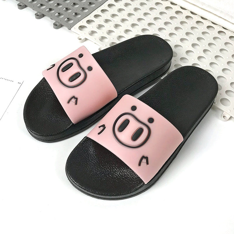 2022 Cartoon Pig Indoor and Outdoor Sandals and Slippers Women's Japanese Version Flat Non-slip Soft Bottom Bathroom Ladies Cute Flip Flops 