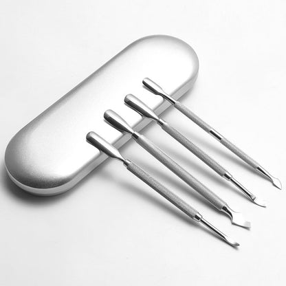 Manicure Steel Push 4-piece Set ရောင်စုံ Stainless Steel Double-Headed Dual-Purpose Nail Remover Planer Mirror Polished Nail Steel Push Nail Remover Tool 