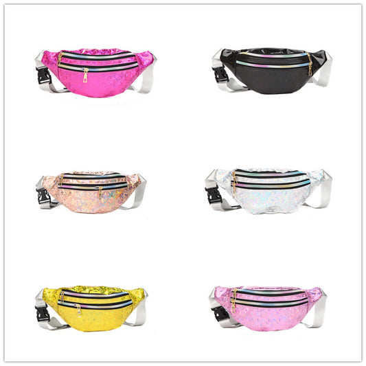 Cross-border foreign trade waist bag for women, new laser sequined multi-functional waist bag, single shoulder cross-body fashion bag, outdoor chest bag 