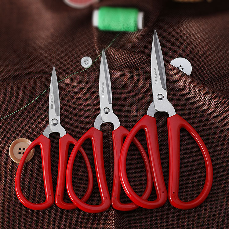 Stainless steel household scissors red handle large red paper-cut student small office stationery handmade tailor civilian scissors 