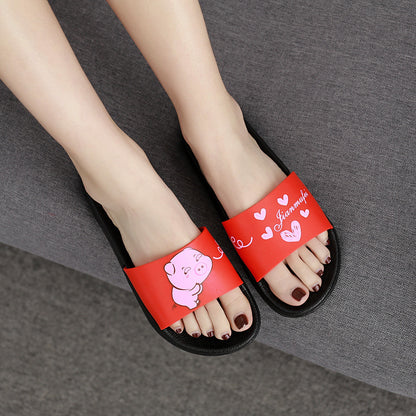 2022 Cartoon Pig Indoor and Outdoor Sandals and Slippers Women's Japanese Version Flat Non-slip Soft Bottom Bathroom Ladies Cute Flip Flops 