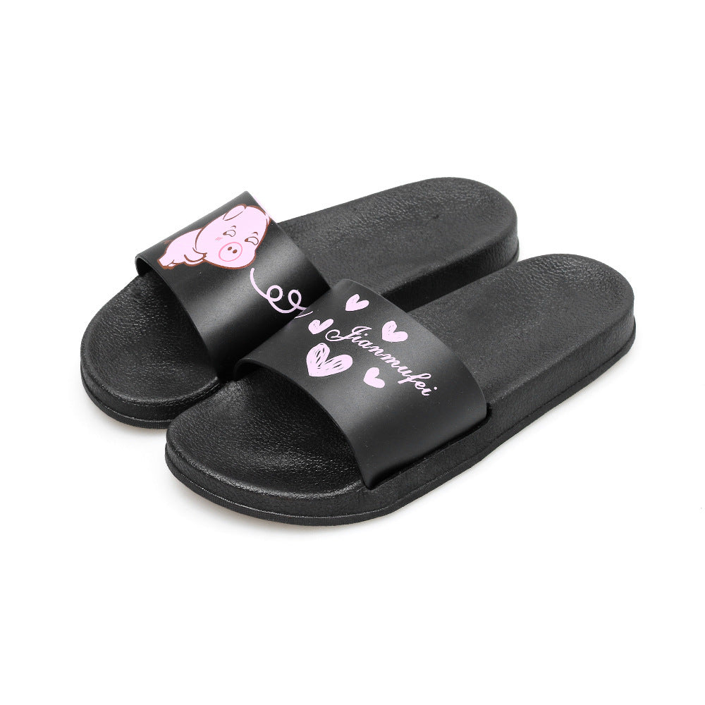 2022 Cartoon Pig Indoor and Outdoor Sandals and Slippers Women's Japanese Version Flat Non-slip Soft Bottom Bathroom Ladies Cute Flip Flops 