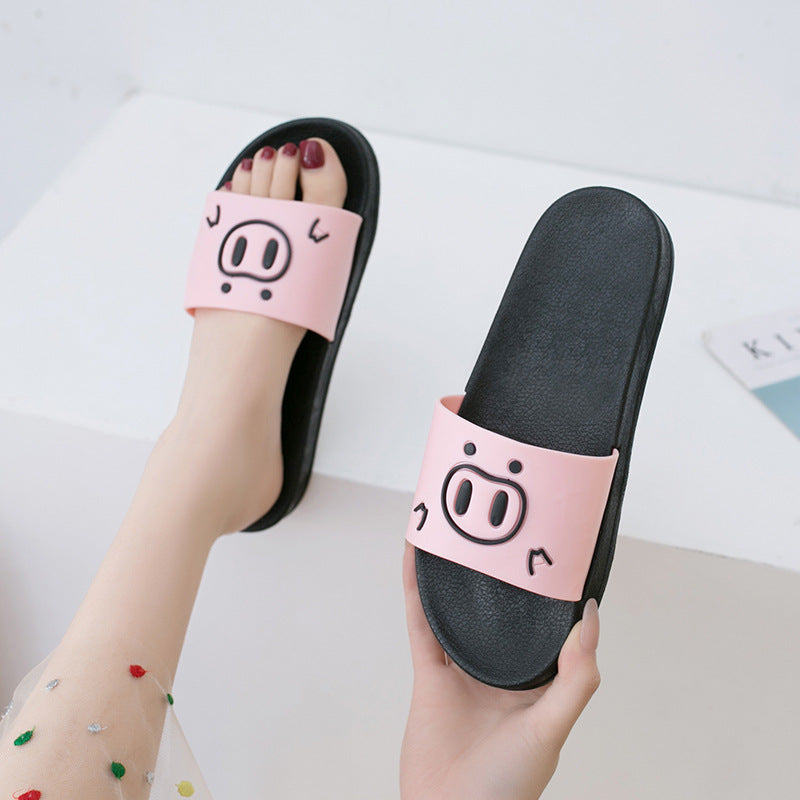 2022 New Cartoon Pig Indoor and Outdoor Wearing Sandals and Slippers Women's Flat Non-slip Soft Bottom Bathroom Ladies Cute Flip Flops 