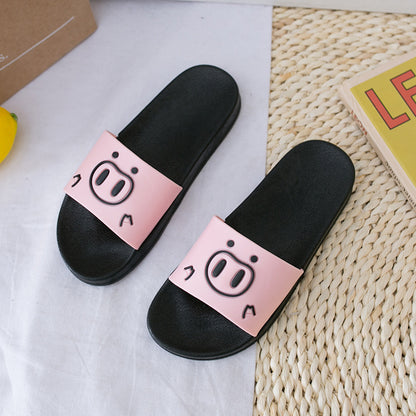 2022 New Cartoon Pig Indoor and Outdoor Wearing Sandals and Slippers Women's Flat Non-slip Soft Bottom Bathroom Ladies Cute Flip Flops 