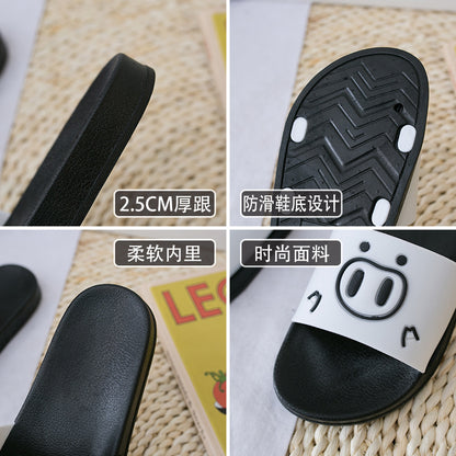 2022 New Cartoon Pig Indoor and Outdoor Wearing Sandals and Slippers Women's Flat Non-slip Soft Bottom Bathroom Ladies Cute Flip Flops 