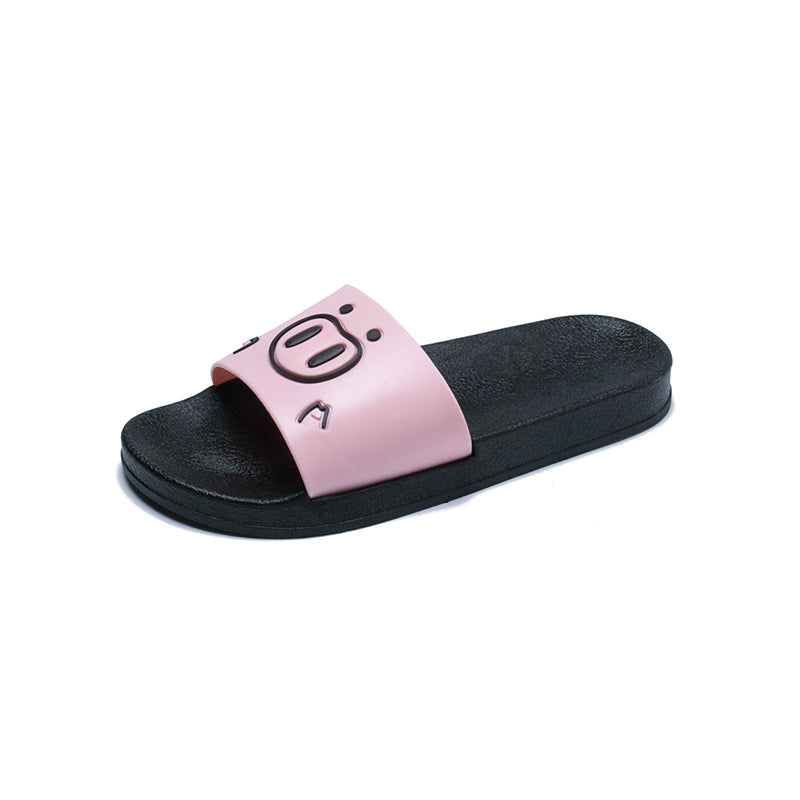 2022 New Cartoon Pig Indoor and Outdoor Wearing Sandals and Slippers Women's Flat Non-slip Soft Bottom Bathroom Ladies Cute Flip Flops 