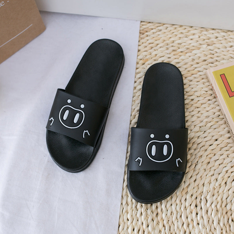 2022 New Cartoon Pig Indoor and Outdoor Wearing Sandals and Slippers Women's Flat Non-slip Soft Bottom Bathroom Ladies Cute Flip Flops 