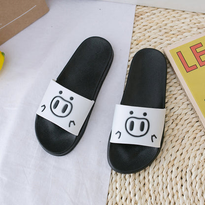 2022 New Cartoon Pig Indoor and Outdoor Wearing Sandals and Slippers Women's Flat Non-slip Soft Bottom Bathroom Ladies Cute Flip Flops 