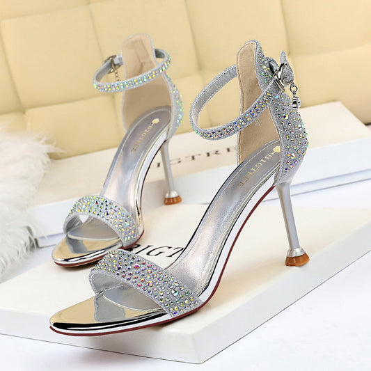 1688-3 European and American style sexy banquet summer high-heeled shoes women's shoes stiletto high-heeled open-toed rhinestone strap sandals 