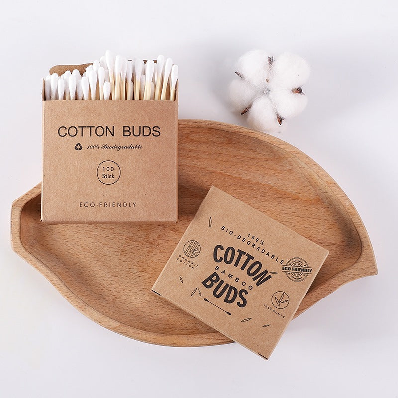 Cross-border Amazon best-selling biodegradable 100 bamboo stick cotton swabs in kraft paper box 