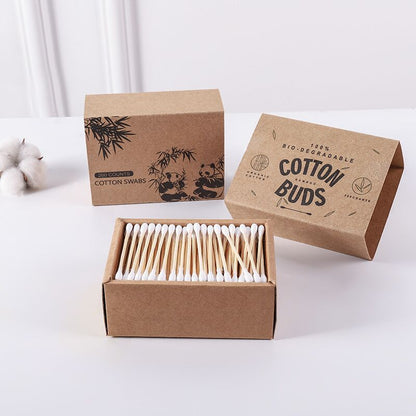 100 pcs 200 pcs eco-friendly paper box Amazon best-selling cotton swabs double-ended bamboo stick cotton swabs 