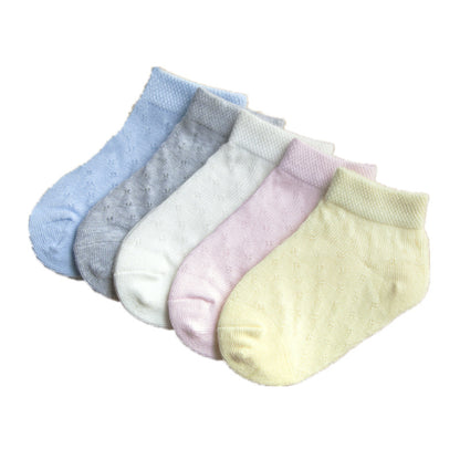 2023 Manufacturer children's socks spring and summer cotton baby socks mesh thin breathable ice silk men and women candy color 