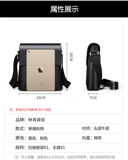 Lincoln kangaroo new men's bag one shoulder Messenger bag men's backpack business leisure hanging bag Diagonal soft leather bag 