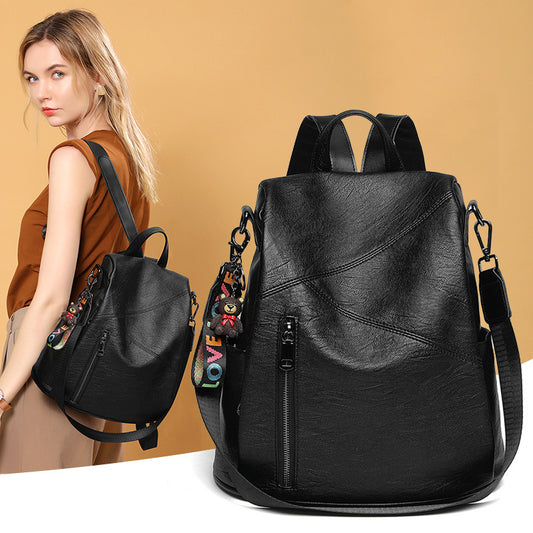 Korean style women's backpack easy to match 2023 new fashion bag women's soft leather anti-theft backpack large capacity travel bag 