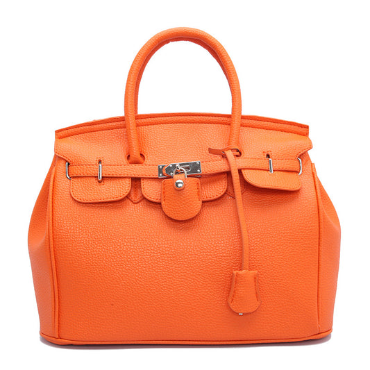 2022 Autumn and Winter Foreign Trade Women's Bags European and American Fashion Bags Lychee Pattern Birkin Bag Lock Large Capacity Handbag in Stock 