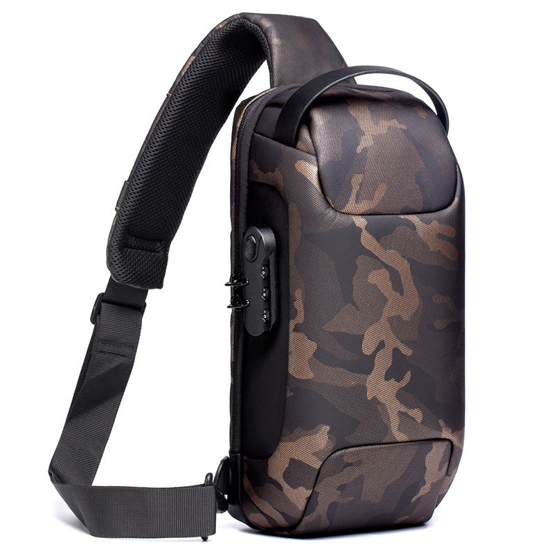 Chest Bag Men's Canvas Casual Messenger Bag Shoulder Bag Men's Chest Bag USB Charging Sports Water Drop Bag Men